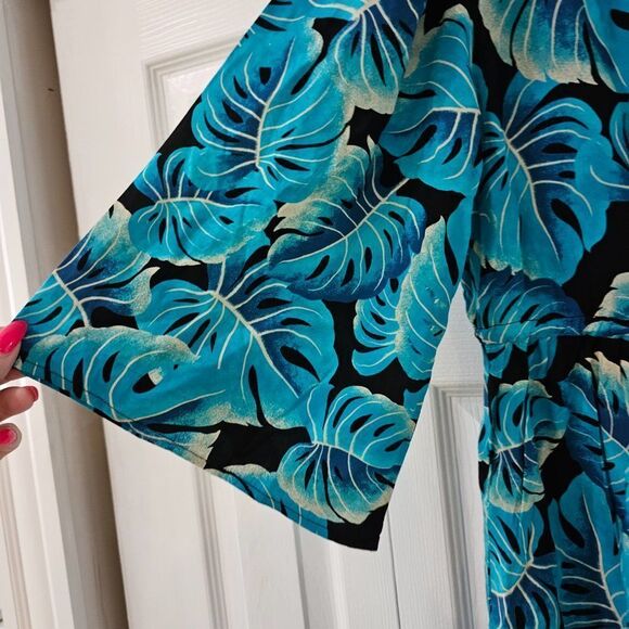 Blue Island Beach Women's Blue & Black Kimono 3/4 Sleeve Front Tie Coverups  S - Picture 5 of 11